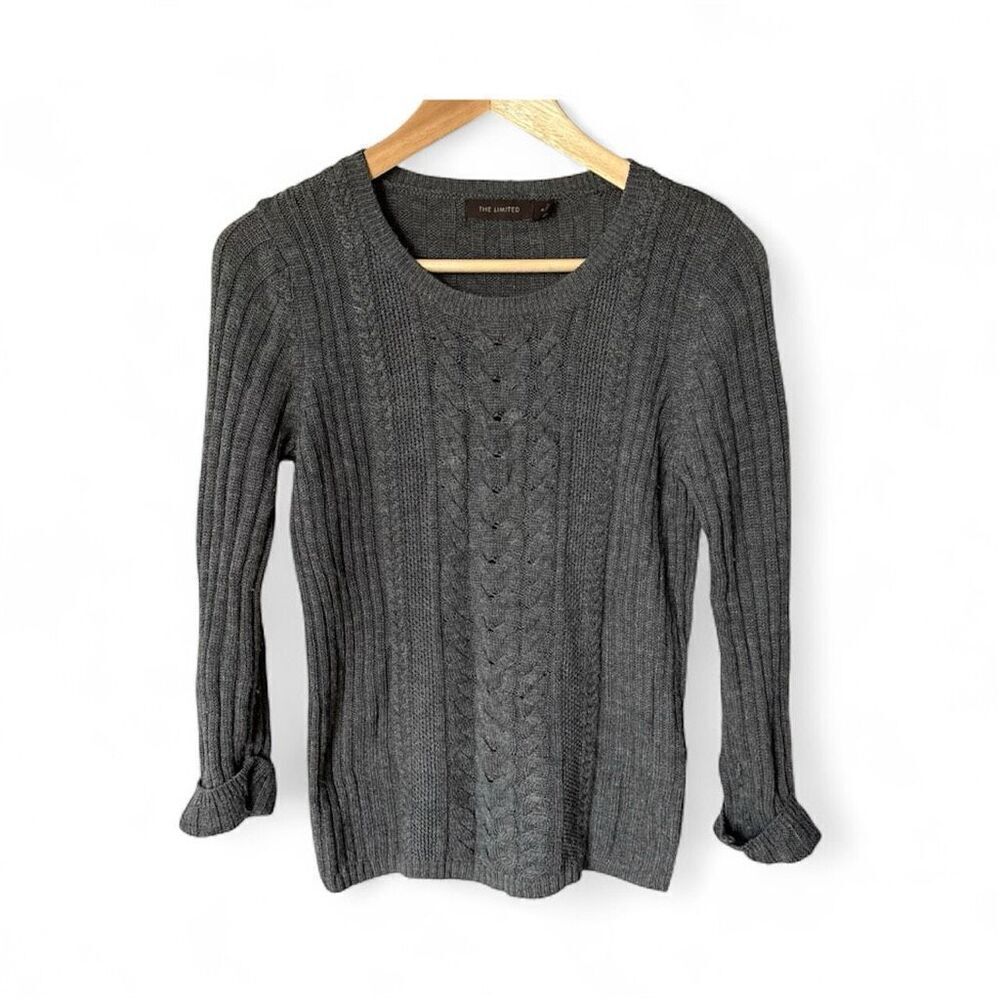 The Limited Gray Wool Blend Cable knit Cuffed Sleeve size Medium Y2K